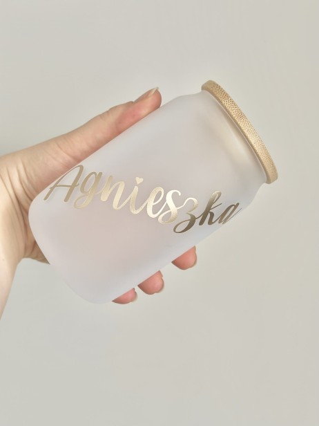 Personalizowany kubek z bambusową pokrywką i słomką PREMIUM - do biura, do szkoły, na prezent, dla niej, dla nastolatki, dla dziewczyny, na panieński, dla panny młodej/świadkowej - możliwość zapakowania na prezent