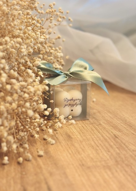 Świeca sojowa Bubble mini w pudełeczku ze wstążką z możliwością PERSONALIZACJI na PODZIĘKOWANIA - zapachowa/bezzapachowa -  ślub, panieński, baby shower, chrzciny, urodziny, dzień nauczyciela i inne uroczystości, podziękowanie