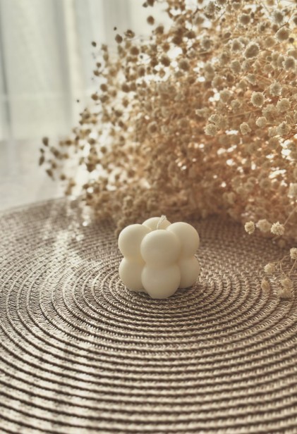 Personalizowana świeca sojowa Bubble mini w pudełeczku ze wstążką PODZIĘKOWANIA - zapachowa/bezzapachowa - prezent, upominek, na święta bożego narodzenia, Mikołaja, gwiazdkę, Wigilię, dla rodziny, znajomych, przyjaciół, klientów, pracowników