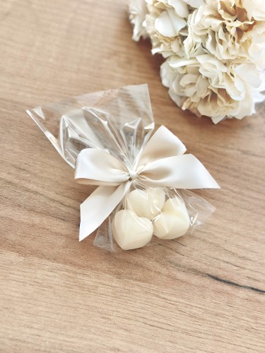 Mydełka serduszka w celofanie ze wstążką na PODZIĘKOWANIA - ślub, panieński, baby shower, chrzciny, chrzest, dla nauczycieli, urodziny, uroczystości, podziękowanie, I komunia święta