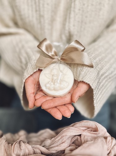 Mydełko aniołek na chmurce w celofanie ze wstążką na PODZIĘKOWANIA - możliwość PERSONALIZACJI - ślub, panieński, baby shower, chrzciny, urodziny i inne uroczystości, podziękowanie