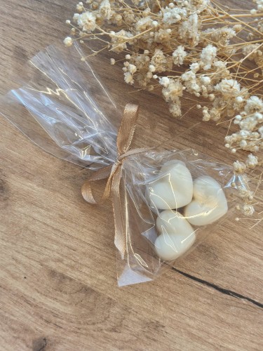 Mydełka serduszka w celofanie z cienką wstążką na PODZIĘKOWANIA  - ślub, panieński, baby shower, chrzciny, dla nauczycieli, urodziny i inne uroczystości, podziękowanie