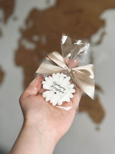 Mydełko stokrotka w celofanie ze wstążką możliwość PERSONALZACJI na PODZIĘKOWANIA - ślub, panieński, baby shower, chrzciny, dla nauczycieli, urodziny i inne uroczystości, podziękowanie naklejka GRATIS