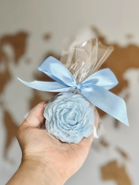 Mydełko piwonia w celofanie ze wstążką na PODZIĘKOWANIA - możliwość PERSONALIZACJI - ślub, panieński, baby shower, chrzciny, urodziny i inne uroczystości, podziękowanie naklejka GRATIS