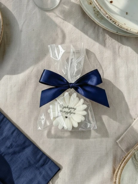 Mydełko stokrotka w celofanie ze wstążką możliwość PERSONALZACJI na PODZIĘKOWANIA - ślub, panieński, baby shower, chrzciny, dla nauczycieli, urodziny i inne uroczystości, podziękowanie naklejka GRATIS