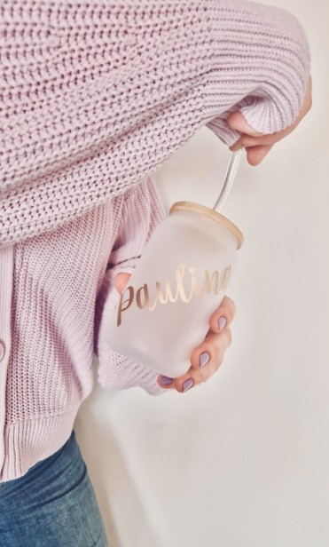 Personalizowany kubek z bambusową pokrywką i słomką PREMIUM - do biura, do szkoły, na prezent, dla niej, dla nastolatki, dla dziewczyny, na panieński, dla panny młodej/świadkowej - możliwość zapakowania na prezent