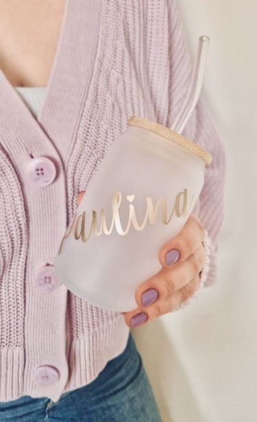 Personalizowany kubek z bambusową pokrywką i słomką PREMIUM - do biura, do szkoły, na prezent, dla niej, dla nastolatki, dla dziewczyny, na panieński, dla panny młodej/świadkowej - możliwość zapakowania na prezent
