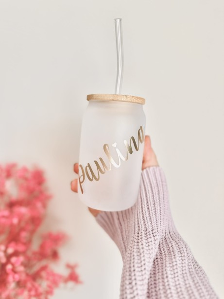 Personalizowany kubek z bambusową pokrywką i słomką PREMIUM - do biura, do szkoły, na prezent, dla niej, dla nastolatki, dla dziewczyny, na panieński, dla panny młodej/świadkowej - możliwość zapakowania na prezent