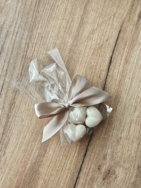 Mydełka serduszka w celofanie ze wstążką na PODZIĘKOWANIA  - ślub, panieński, baby shower, chrzciny, dla nauczycieli, urodziny i inne uroczystości, podziękowanie